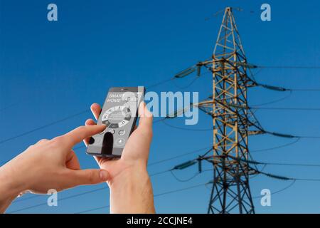 Woman Controlling Smart Plug Using App On Mobile Phone Stock Photo