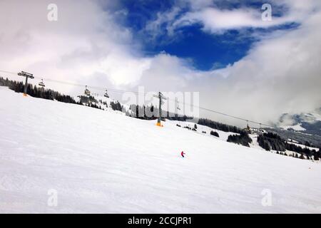 Saalbach, Austria, ski slope of austrain winter resort Stock Photo
