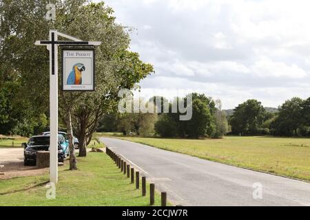 The Parrot Pub is a public house located in the beautiful village of Forest Green, set deep in the Surrey Hills. August 2020 Stock Photo