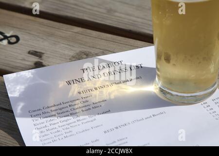 Wine and Drinks list. The Parrot Inn is a public house located in the beautiful village of Forest Green, set deep in the Surrey Hills. August 2020 Stock Photo