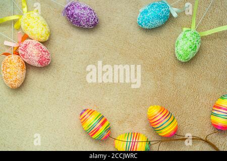 Composition of Easter eggs. Holiday background. Stock Photo