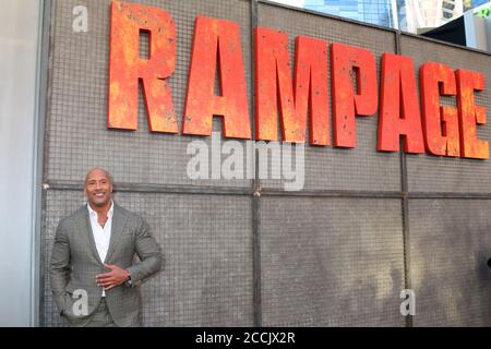 LOS ANGELES - APR 4:  Dwayne Johnson, The Rock at the Rampage Premiere at Microsoft Theater on April 4, 2018 in Los Angeles, CA Stock Photo