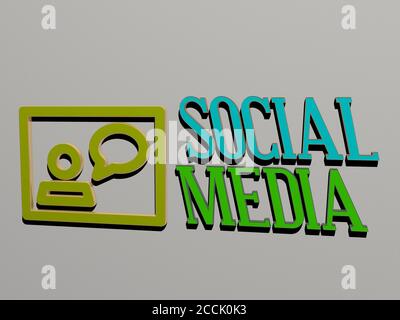 3D graphical image of social media vertically along with text built by metallic cubic letters from the top perspective, excellent for the concept presentation and slideshows, 3D illustration Stock Photo