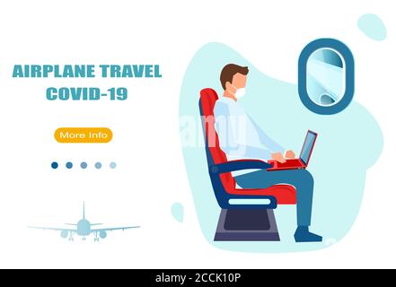 Vector of a passenger wearing face mask traveling by plane during coronavirus pandemic Stock Vector