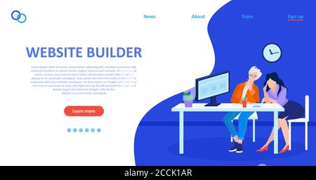 Vector of a man and woman working on web page design for website. Stock Vector