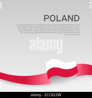 Poland flag background. Wavy ribbon poland flag colors on white background. National poster. Vector design. Polish state patriotic banner, cover Stock Vector