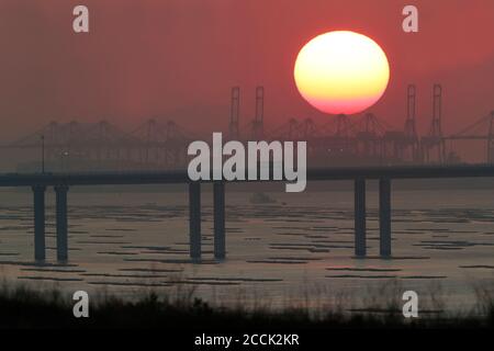 Shenzhen Bay Bridge at sunset, from New Territories, Hong Kong 6th Nov 2018 Stock Photo