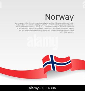 Norway flag background. Flag of norway with wavy ribbon on a white background. National poster design. Business booklet. State Norwegian patriotic ban Stock Vector