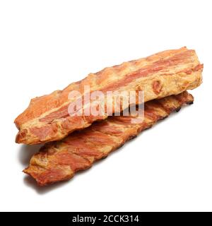 Two peaces of smoked pork ribs isolated on a white background. Stock Photo