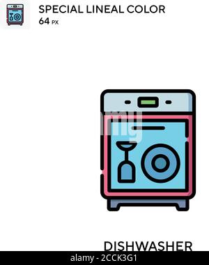 Dishwasher Special lineal color icon. Illustration symbol design template for web mobile UI element. Perfect color modern pictogram on editable stroke Stock Vector