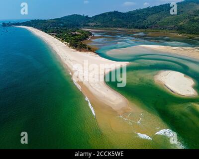 Myanmar, Mon state, near Dawei, Sea and Tizit beach, aerial view Stock Photo