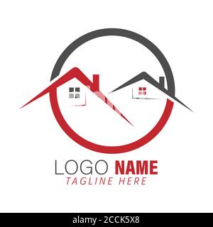 Logo. House and circle. Color vector illustration for logo, sticker or emblem Stock Vector