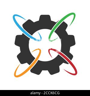 Gear and rings. Simple vector illustration, flat design Stock Vector