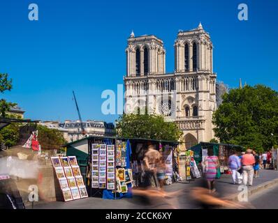 Notre Dame de Paris against clear blue sky in, Paris, France Stock Photo