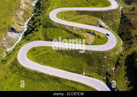Switzerland, Canton of Grisons, Arosa, Aerial view of Julier Pass in summer Stock Photo
