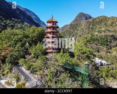 Taiwan, Hualien county, Taroko National Park, Tianfeng Pagoda and Tianxiang recreational area Stock Photo