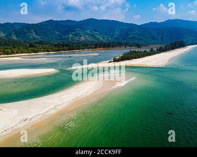 Myanmar, Mon state, near Dawei, Sea and Tizit beach, aerial view Stock Photo