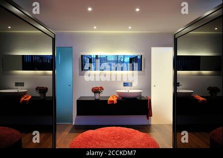 Bathroom and part of bedroom in modern home Stock Photo