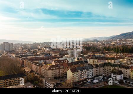 Switzerland, Zurich, Apartment buildings, aerial view Stock Photo