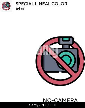 No-camera Special lineal color icon. Illustration symbol design template for web mobile UI element. Perfect color modern pictogram on editable stroke. Stock Vector