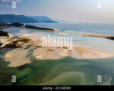 Myanmar, Mon state, near Dawei, Sea and Tizit beach, aerial view Stock Photo