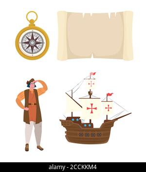 icons, happy columbus day national usa holiday Stock Vector