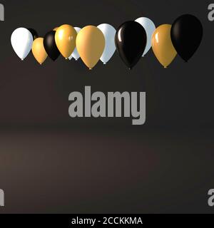 3d illustration render concept of gold balloons on a black background Stock Photo