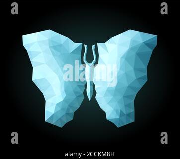 Illustration with beautiful stylized blue butterfly on black background Stock Vector