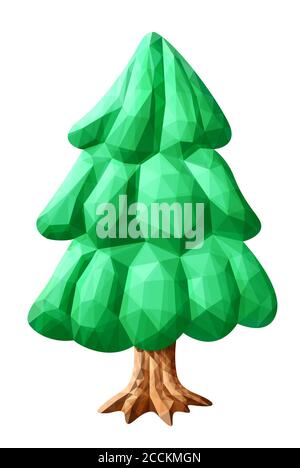 Beautiful low poly illustration with stylized green fir tree on white background Stock Vector