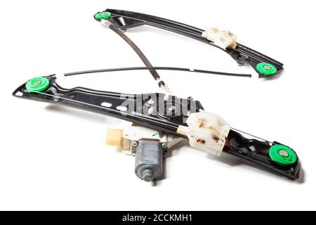 Electric window lifter with its parts, cable, sliding bar, glass ...