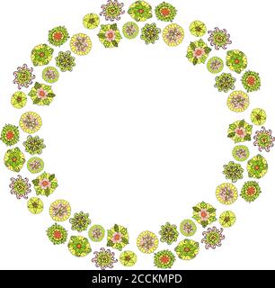 Beautiful floral art with wreath of decorative flowers on white background Stock Vector