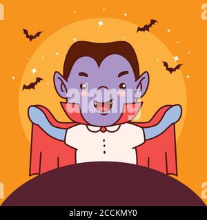 boy disguised of count dracula for happy halloween celebration Stock Vector