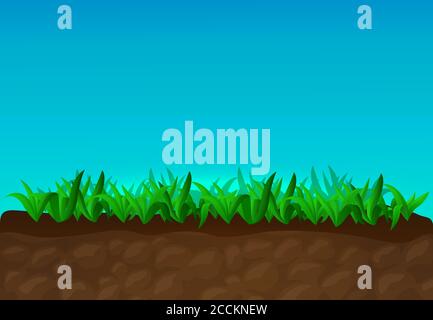 Beautiful cartoon illustration with green grass and blue sky Stock Vector
