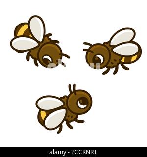 Cute cartoon bees drawing set. Three honeybees vector clip art illustration isolated on white background. Stock Vector