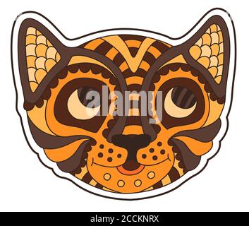 Funny cartoon art with tigers face on white background Stock Vector