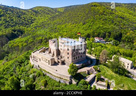 Germany, Rhineland-Palatinate, Neustadt an der Weinstrasse, Helicopter view of Hambach Castle in summer Stock Photo