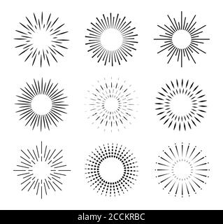 Set of Vintage Sunbursts in Different Shapes. Vector illustration Stock Vector