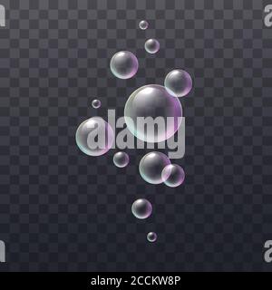 Realistic soap bubbles with rainbow reflection. Vector illustration Stock Vector