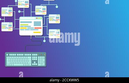 Web design concept vector flat illustration design. Page website building process development. Stock Vector