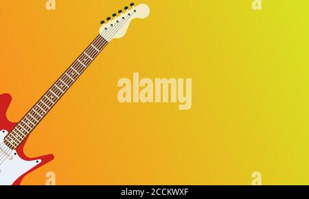 Guitar electric red vector rock music illustration. Instrument musical white isolated background. Sound string design object equipment bass Stock Vector