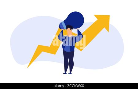 Business analytics in cloud arrow vector leadership company. People challenge teamwork up. Flat job marketing concept illustration. Growth with rocket Stock Vector