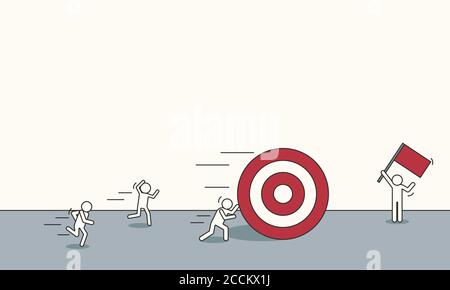 Doodle business sketch stick man vector iilustration concept. Marketing target strategy goal. Finance direction leadership banner. Stock Vector
