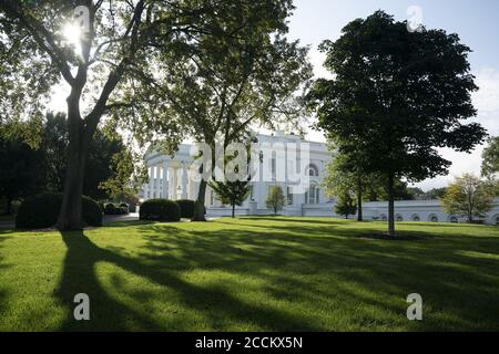 Washington, United States. 23rd Aug, 2020. The White House stands in Washington DC on Sunday, August 23, 2020. U.S. President Donald Trump is expected to kick off the Republican National Convention with a speech in Charlotte, North Carolina on Monday, and officially accept the Republican nomination from the White House lawn on Thursday. Photo by Stefani Reynolds/UPI Credit: UPI/Alamy Live News Stock Photo