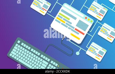 Web design concept vector flat illustration design. Page website building process development. Stock Vector