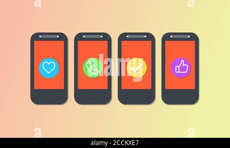 The process of developing a mobile application concept vector flat illustration design Stock Vector