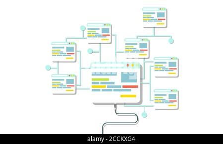Web design concept vector flat illustration design. Page website building process development. Stock Vector