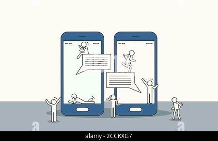 People chatting vector communication discussion. Woman and man talk business chat. Speech message illustration social group. Concept network meeting t Stock Vector