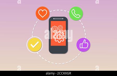 The process of developing a mobile application concept vector flat illustration design Stock Vector