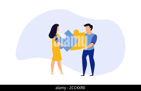 Puzzle team work vector illustration concept partner. Partnership teamwork business people collaboration together vector design. Concept jigsaw part s Stock Vector