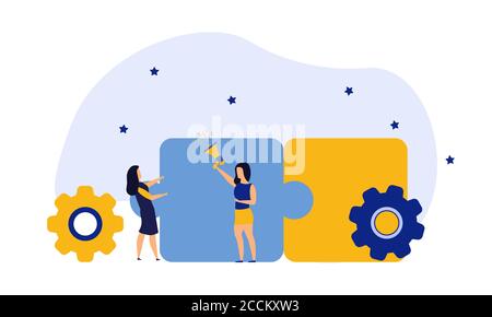 Puzzle team work vector illustration concept partner. Partnership teamwork business people collaboration together vector design. Concept jigsaw part s Stock Vector